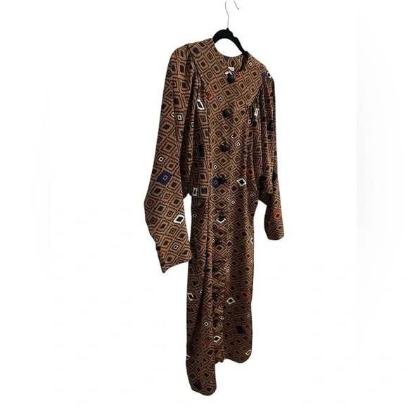 Vintage 1970’s Geometric Patterned Brown Dress Button Down Dolan Sleeves Size - Picture 3 of 7